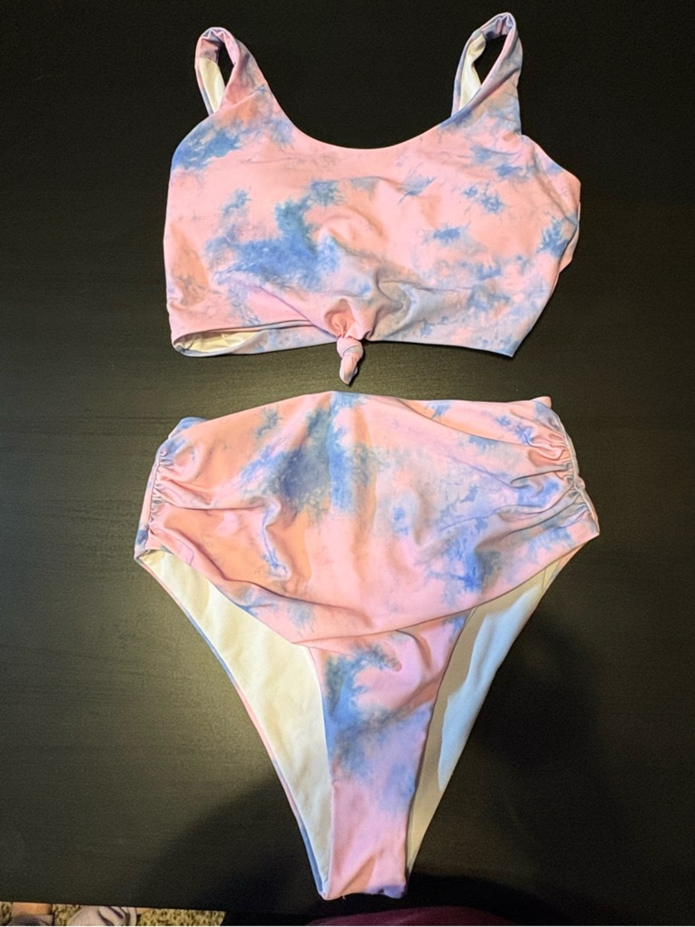 SHEIN Pink and Blue Tie-Dye High-Waist Bikini Set